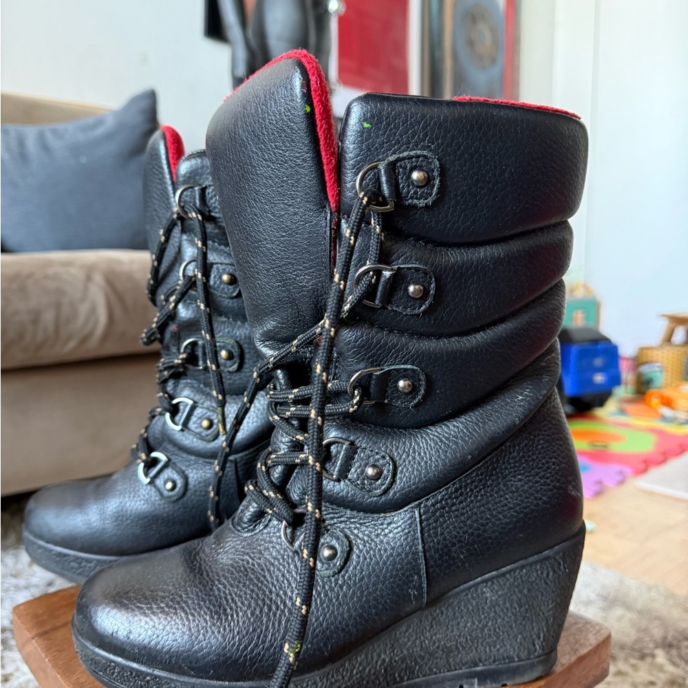 Black Leather Wedge Boots
